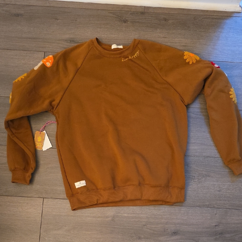 Simply Southern Brown Crewneck Sweater with Embroidery